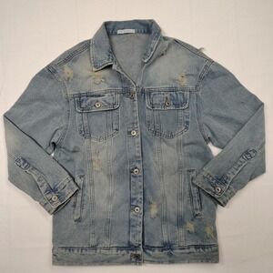 Veveret Distressed Denim Jacket Grunge Y2K Indie Coquette Vintage Style Women